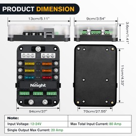 Nilight 6 Way Fuse Relay Block with Acc Control Negative Bus 12V Blade Holder ATC/ATO Box Label Stickers Waterproof Cover Panel for Automotive Cars Motorcycle RVs Vans