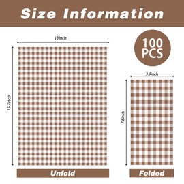 100 Pcs Terracotta Gingham Napkins Disposable - Brown and White Checkered Paper Napkins - Fall Plaid Dinner Napkins for Birthday Wedding Autumn Thanksgiving Party Supplies