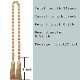 Fenghuangwu 34 Inch Pearl Glass Bead Garland with Tassels - Elegant Boho Table Decor, Fringe Wall Hanging for Wedding, Party, Farmhouse Rustic Prayer Bead Home Decoration(1 Pack,Champagne Gold)