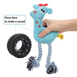 LONTG 2 Pcs Dog Puppy Squeaky Plush Chew Toys Set Cute Durable Dog Toys Teeth Cleaning Toys Dog Interactive Toy Deer Toy Puppy Tires Toy Gift Set for Small Medium Dogs Puppies