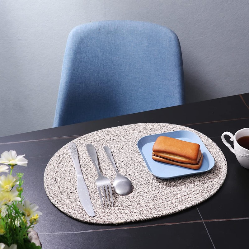 WENFOME 4 Pack Oval Woven Placemats, Mix Brown Cotton Plate