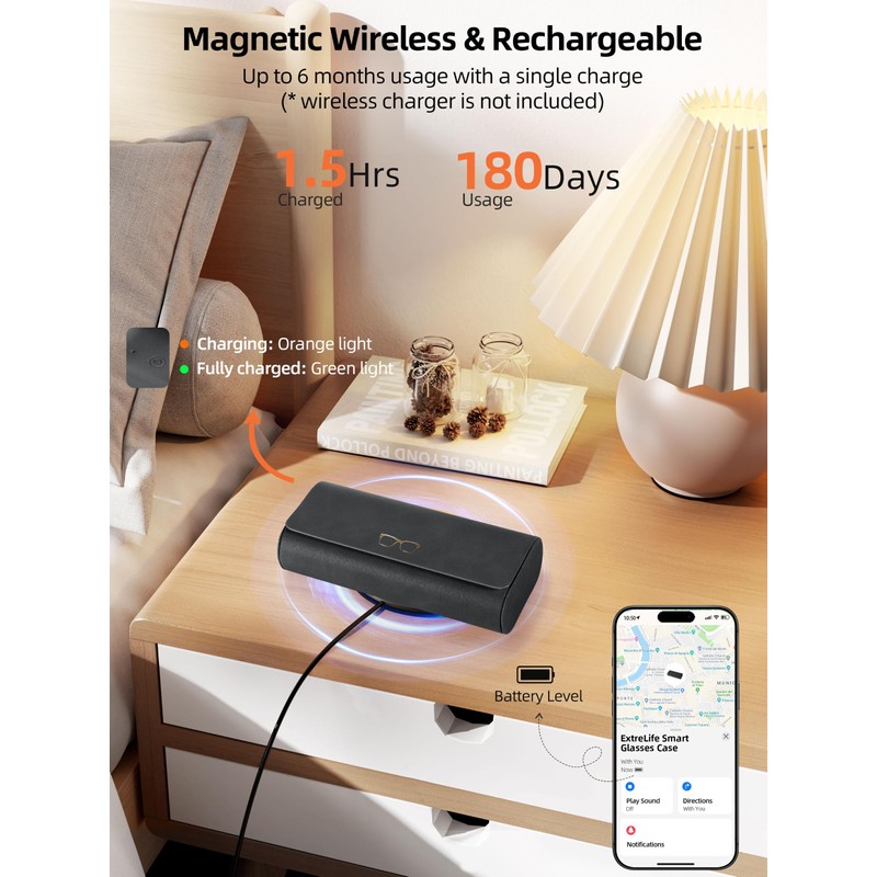 ExtreLife Smart Glasses Case, Works with Apple Find My, Rechargeable