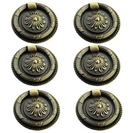 Jinyuanchao 6PCS Drop Ring Handles Dresser Ring Pull Brass Oil-Rubbed Bronze Cabinet Cupboard Pulls Drawer Ring Handle Knobs (Bronze, 1.8in/46mm)