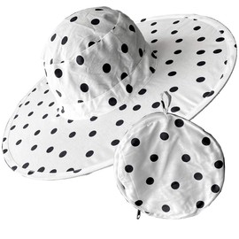Twist-and-Fold Hat Women's Foldable Cotton Sun Hat, (Black Polka Dot)