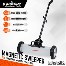 HORUSDY 45Lbs Rolling Magnetic Sweeper with Wheels, 18-Inch Magnet Pickup Sweeper, Push-Type Nail Magnet Sweeper for Workshop, Garage, and Yard Cleanup