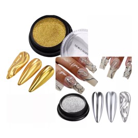 Dbmb Efecto Espejo Para Uñas Polvo Dorado Y Plateado 12 Piezas