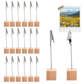 JOYIAL Wooden Photo Holder with Clips, Postcard Holder, Pack of 20 Photo Holders, Memo Clip Holder Stand, Photo Holder with Clips, Wooden Photo Stand for Home Decoration, Office, Party (10.5 cm x 2.5