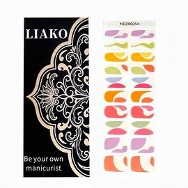 Liako Semi-Cured Gel Nail Stickers, 20Pieces, Full Coverage Self-Adhesive Waterproof Gel Art Stickers, Kit Includes 2Prep Pads, Nail File, and Wooden Stick (UV/LED Lamp Required-Colorful and Vibrant