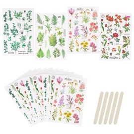 CRAFFANCY 16 Sheets Rub On Transfer Stickers, Leaf Flower Scrapbook Stickers Transparent Flower Planner Stickers Aesthetic Decal Stickers for Album Journals DIY Arts Furniture