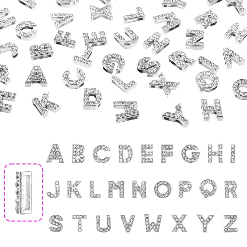 TIESOME 52PCS Silver Full Rhinestone Alphabet Charms, 8mm Slide Letters