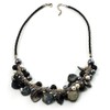 Avalaya Black and White Shell Composite Charm Leather Style Necklace