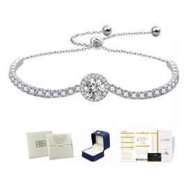 Pulsera Mujer Diamara Moissanita Plata 925 Ajustable Dijes Elegante