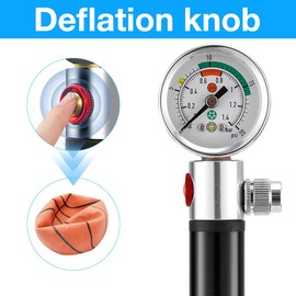 DAJASD Ball Pump with Pressure Gauge, Portable Air Pump with 10 Ball Needles, 2 Nozzles & 1 Hose, Mini Hand Pump with Inflation & Pumping Function for Any Sports Ball, Gymnastics Ball, Football,