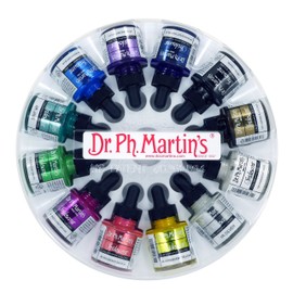 Dr. Ph. Martin's Iridescent Calligraphy Color (Set 1) Ink Set, 1.0 oz, Set 1 Colors, 1 Set of 12 Bottles