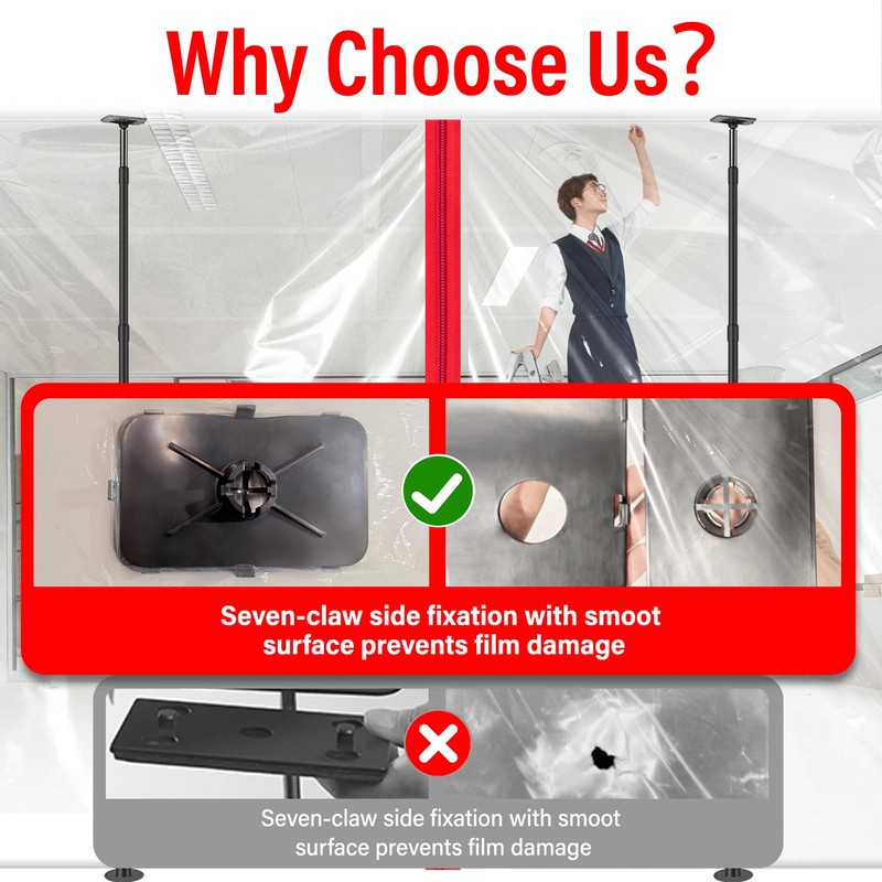 10FT Dust Barrier Poles Kit,Spring Retractable Zipper Wall Poles for