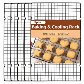 5-piece stainless steel cooling rack -10" x 16" metal wire cooling rack, suitable for baking, grilling, baking and drying - oven safety and dishwasher safety metal mesh baking rack
