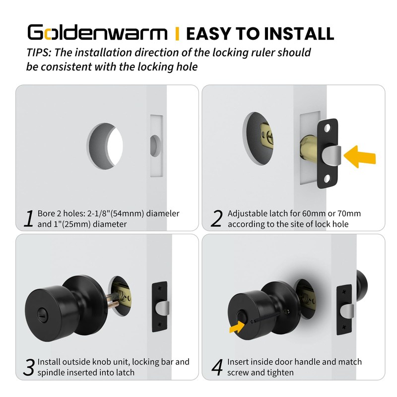 goldenwarm Black Door Knobs Interior, Privacy Door Knob Black Door