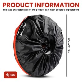 Tyre Bags, Set of 4 Tyre Bags for 19-23 Inch Tyres, Tyre Bags with Carry Handle, Waterproof, Protective Tyre Covers for Clean Transport and Storage, Black, Diameter 80 cm