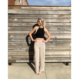 Promover Work Pants for Women Wide Leg Sweatpants Flare Yoga Pants with Pockets Comfy Pajamas Long Pants High Waist(Light Khaki,M,32")