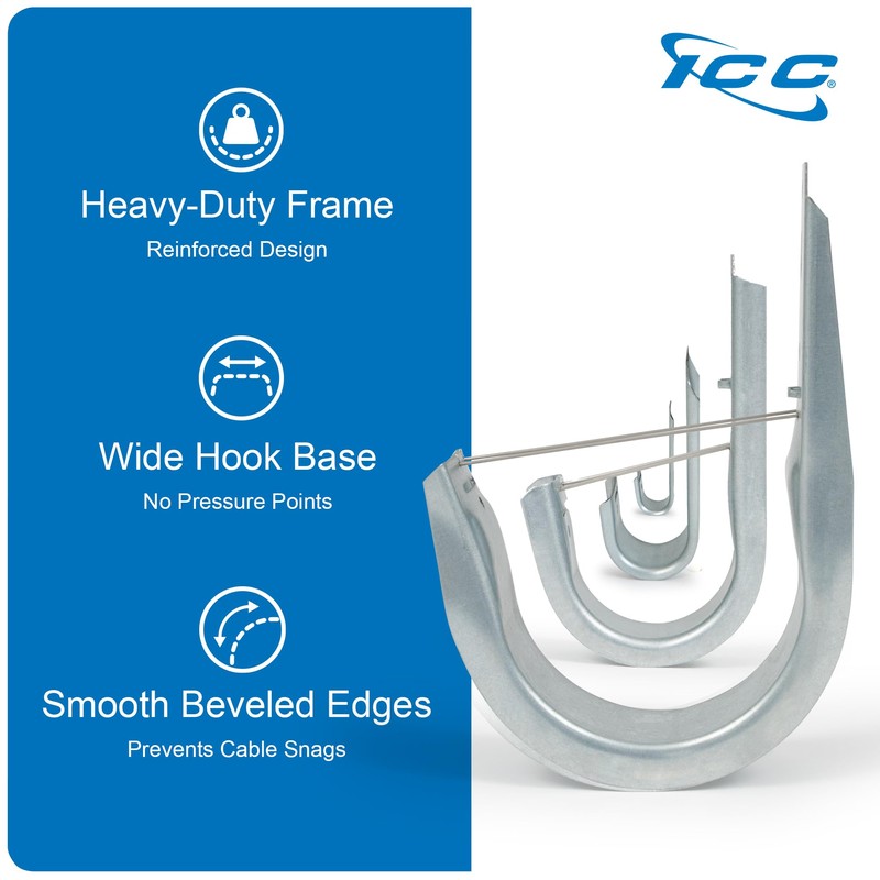 ICC 2-Inch Wall Mount J-Hook – 25-Pack, Cable Support Hooks