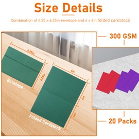 Guakicae 10 Assorted Colors Cards and Envelopes 4 x 6 Blank Heavyweight Folded Cardstock and Printable A4 Envelopes Self Seal 20 packs for Invitations, Wedding, Thank You Cards, Baby Shower