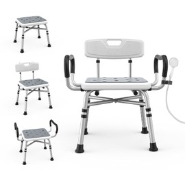 Heavy Duty Shower Chair for Inside Shower and Tub with Reinforced X-Bar, Padded Arms and Backrest, Height Adjustable, Ideal Shower Chair for Elderly and Disabled