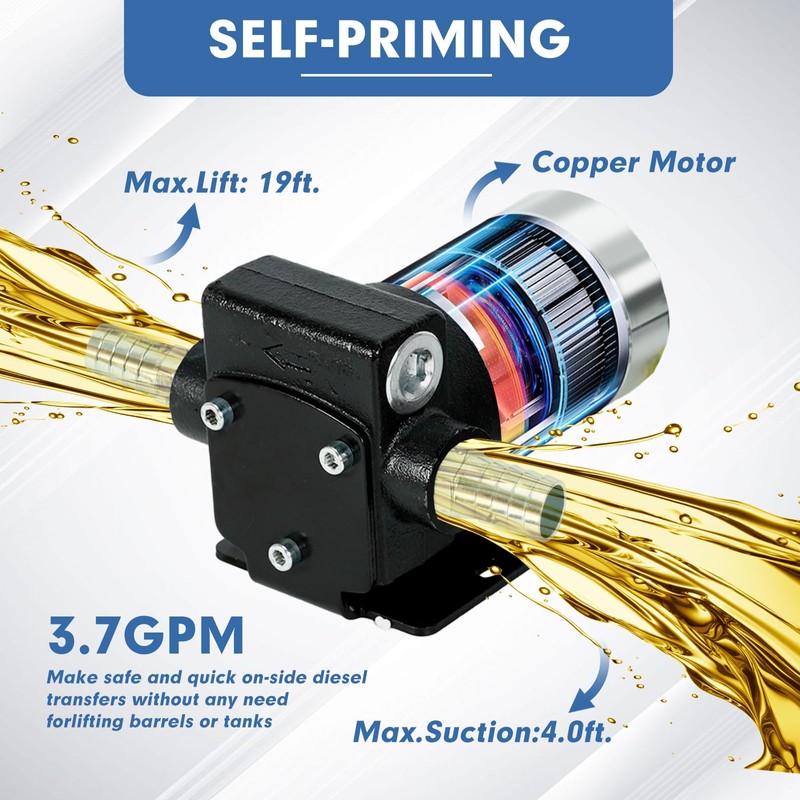 LAPPPLSP 110V Gasoline Oil Fuel Transfer Pump with Connection Cables,
