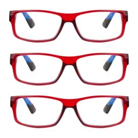 EYE ZOOM 3 Pack Extre Wide Plastic Frame Blue Light Reading Glasses for Women, Wine Red, +1.50