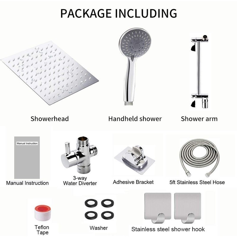 10'' Rain High Pressure Shower Head with 5 Settings Handheld