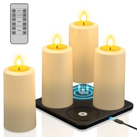 PChero Rechargeable Flameless Candles with Remote & Magnetic Charging Base, Outdoor Waterproof Battery Operated Pillar Candles, 4 Pack LED Fake Candles, Long Lasting, 2.76" D x 5.12" H
