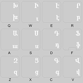 ARMENIAN KEYBOARD STICKERS with WHITE LETTERING TRANSPARENT BACKGROUND for DESKTOP, LAPTOP and NOTEBOOK
