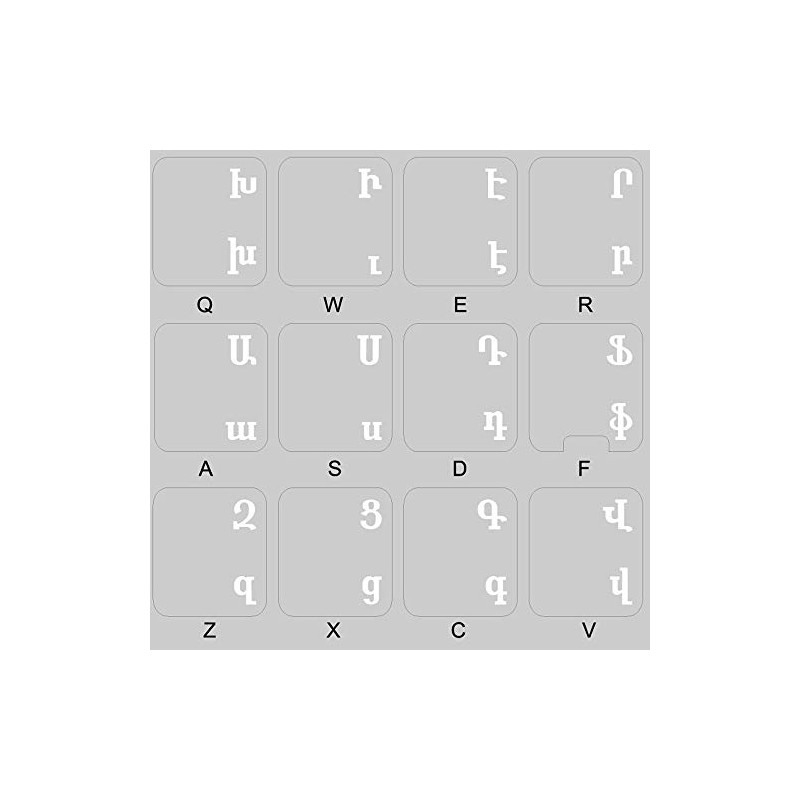 ARMENIAN KEYBOARD STICKERS with WHITE LETTERING TRANSPARENT BACKGROUND for DESKTOP,