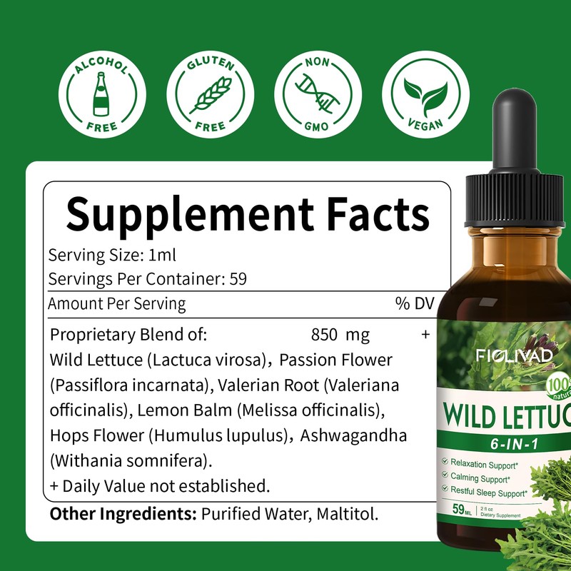 6-in-1 Wild Lettuce Extract Tincture for Relaxation, 2oz