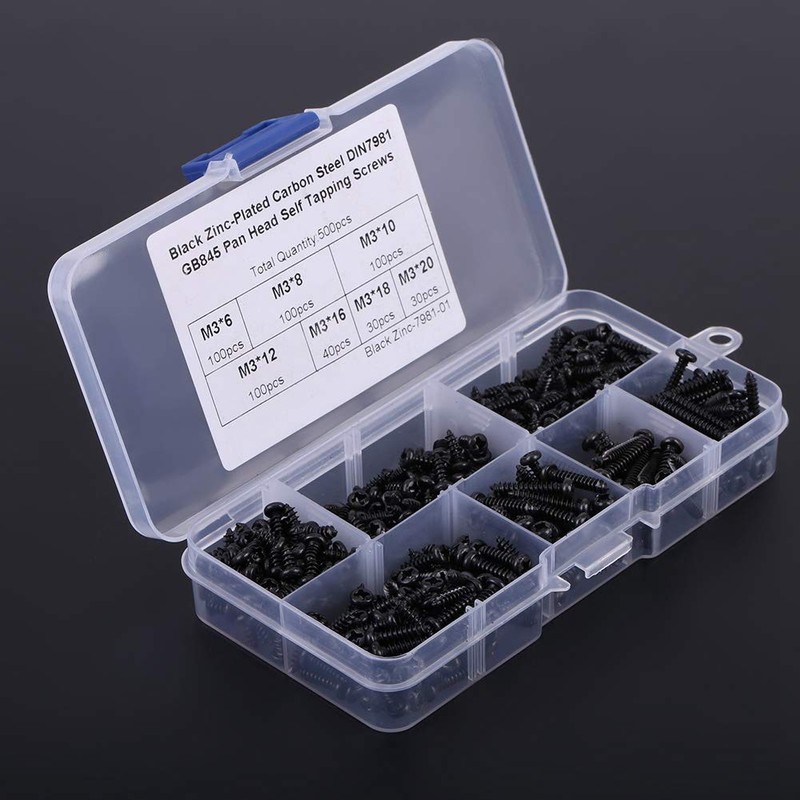 500PCS M3 Screws Assortment Kit,DIN Multi-Purpose Stainless Steel 304/ Carbon
