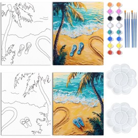 WEBEEDY Summer Beach Pre Drawn Canvas 8x10 Inch Couples Canvas Painting Art Date Night Paint Party Kit,Coco Paint and Sip Kit for Adults Date Night Valentine's Day Anniversary, 2 Pack 20x25cm