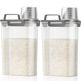TBMax Rice Container Cereal Storage Container 2 Pack 5 Lbs, Plastic Kitchen Pantry Food Storage Container with Cup, Small Pet Dog Cat Food Container Dispenser -Grey