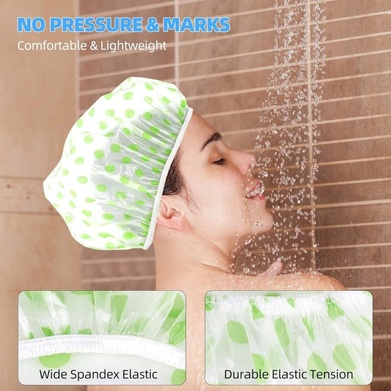 6PCS Shower Caps, Elastic Reusable Waterproof Plastic Shower Cap for