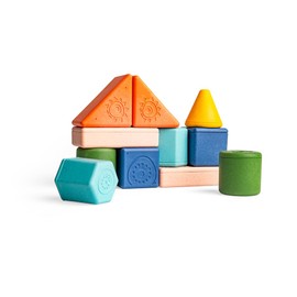 Tiger Tribe Rattle & Stack Blocks (11 Piece Starter Pack) - 2-in-1 Baby Shaker & Building Blocks, Made From Eco Bio Plastic, Stacking Toys, Building Blocks For 1+ Year Old