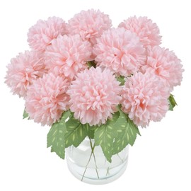 Beferr 10 Pcs Faux Ball Chrysanthemum Bouquet Artificial Mums Flowers Fake Silk Flowers for Home Garden Party Wedding Decoration (Pink)