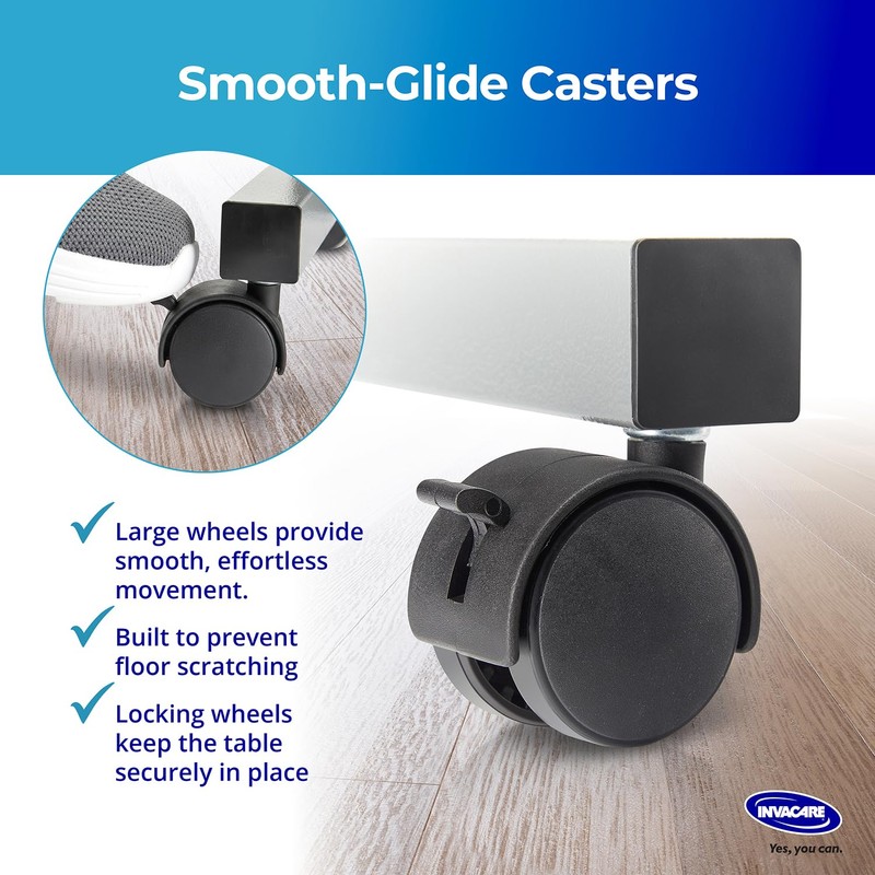 Invacare Bed Table, Height Adjustable Overbed Table, Hospital Bedside Table,