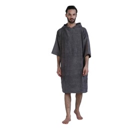 ALLEN & MATE Adult Changing Robe - Quick Dry 100% Terry Cotton Beach Poncho Towel with Hood & Pockets - Ideal for Men & Women (Charcoal)