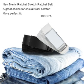 Cinturón de carraca de piel elástico para hombre, cinturón elástico trenzado, cinturón de tela casual, ancho de diseño de 1 3/8 pulgadas para pantalones de golf, Cinturón de carraca negro/blanco,