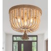 AMZASA Boho Flush Mount Ceiling Light Wooden Beaded Hepm Rope