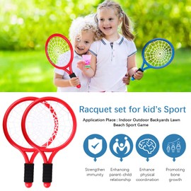 Kid Tennis Racket Set,Sponge Handle, Includes 4 Balls and 6 Shuttlecocks - Increase Children's Sports,Improve Tennis Skills (Blue and Red)