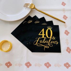 UojlvlrFabulous40th Birthday Napkins 50pcsGold 40th Birthday Celebration Party Decoration Napkins Black 40th Birthday Decoration Men's and Women's Party Supplies Black golden Foil Cocktail Napkins