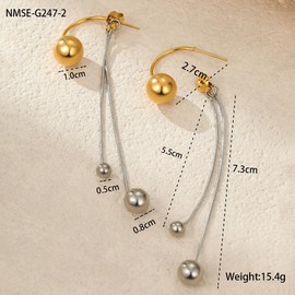 Minimalist Ball Bead Hoop Earring for Women Stainless Steel Round Balls Long Chain Tassel Dangle Drop Front Back Stud Earring Open Huggie Hoops Fashion Jewelry Ear Jacket 2 in 1 Eardrops