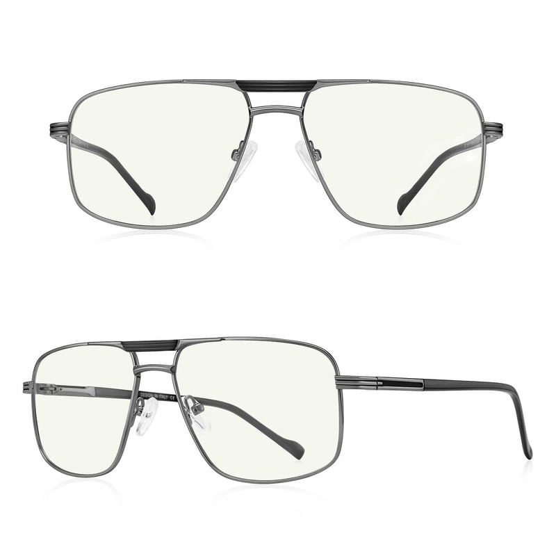 RB.Pilot Reading Glasses for Men Square Double Bridge Blue Light