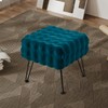 Warmaxx Teal Square Faux Fur Bubble Ottoman Soft Fuzzy Entryway