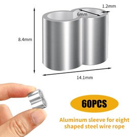 Aluminium Crimping Loop, Pack of 60 Aluminium Sleeves Aluminium Clamp Choke Clamps Rope Clamp Double Sleeves Press Clamps 5 mm Wire Rope Choke Clamps for Rubber Rope Steel Cable Expander Rope