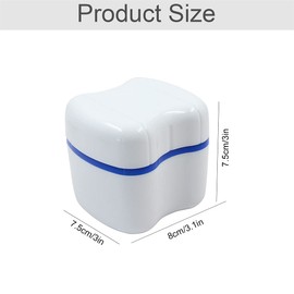 Denture Box Third Teeth Storage Box, Pack of 2 Prosthesis Teeth Box Made of PE Plastic, Orthodontic Cups with Hanging Filter Basket, Double Layer Dentures Box (White/Blue)